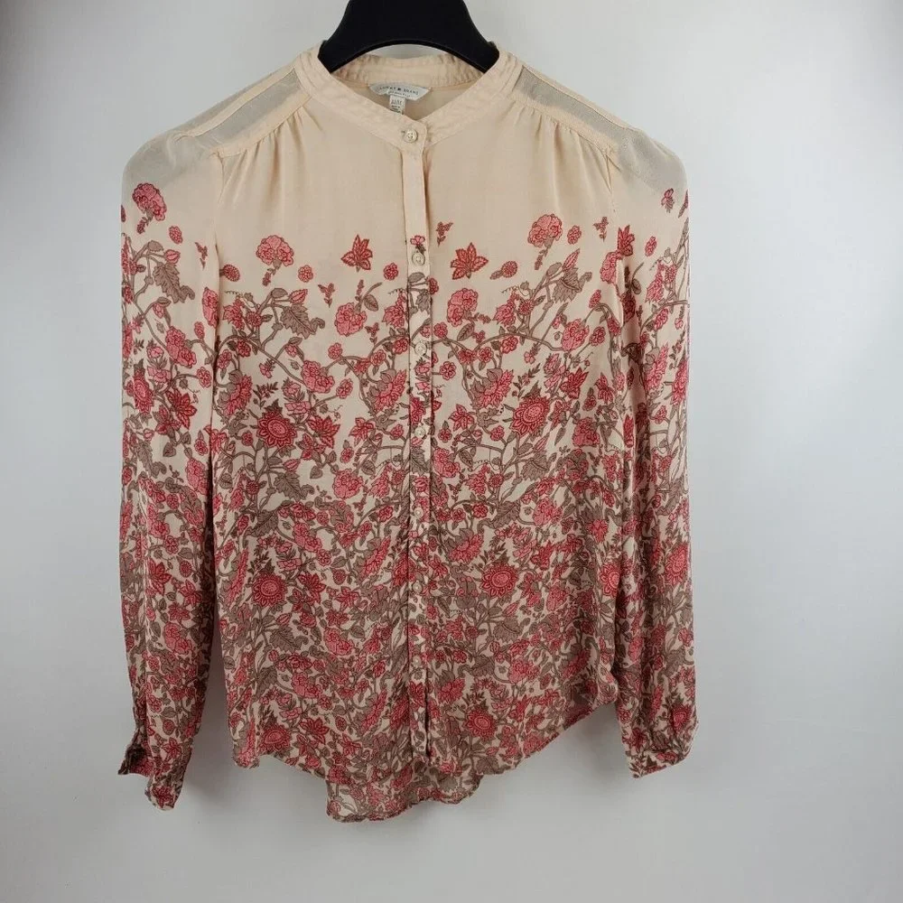 Lucky Brand Womens Blouse Long Sleeve Button Up Red Pink Floral Medium 7W44888 - Picture 2 of 8